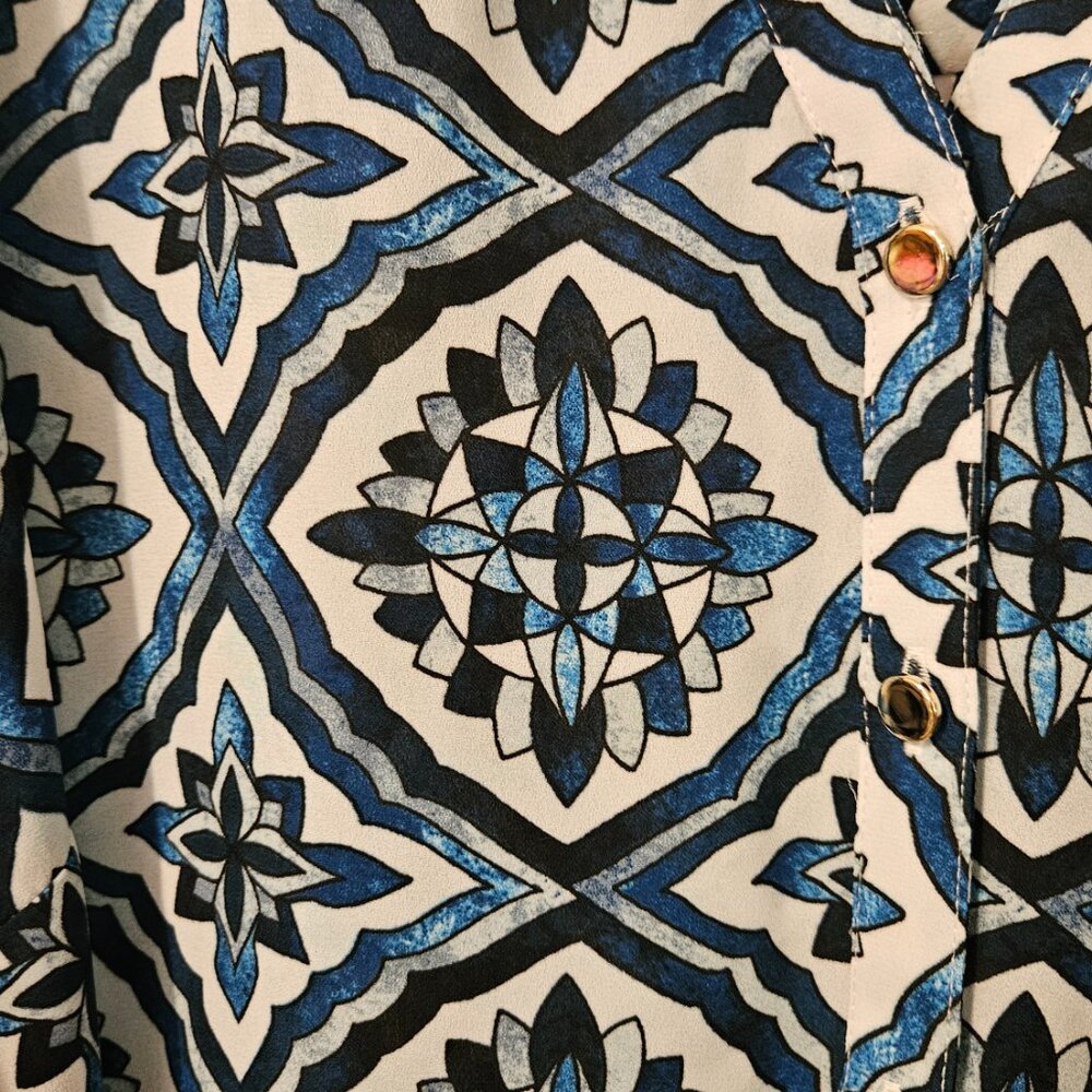 JM Collection 2X Myra Medallion 3/4 Sleeve Top Artisan Blue Combo EUC - Picture 2 of 9